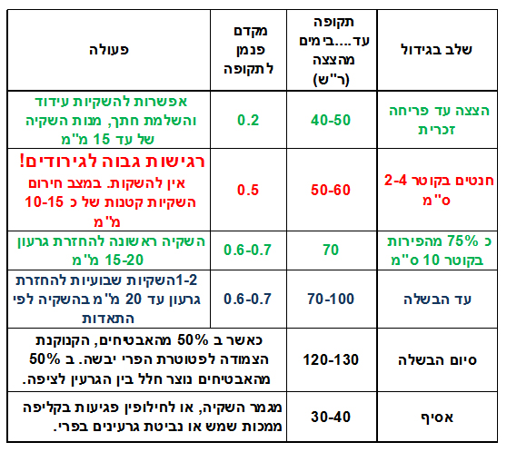 מקדמי השקיה בגידול אבטיחים לגרעינים על פי התפתחות פנולוגית